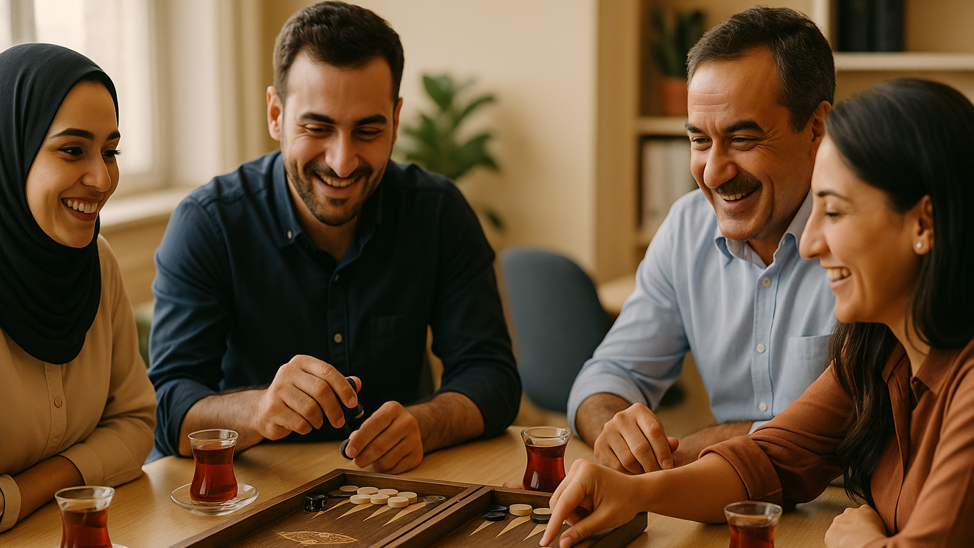 Backgammon set in a Baku office break area, 2024. Photo: illustrative stock image with no identifiable people; credit and license documented by publisher.
