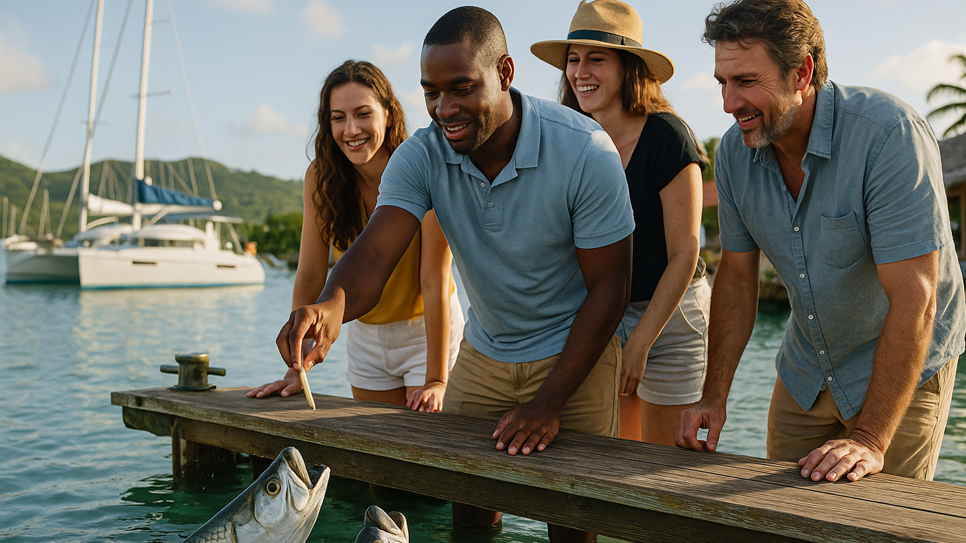 Dockside Tarpon Feeding Team Break, British Virgin Islands