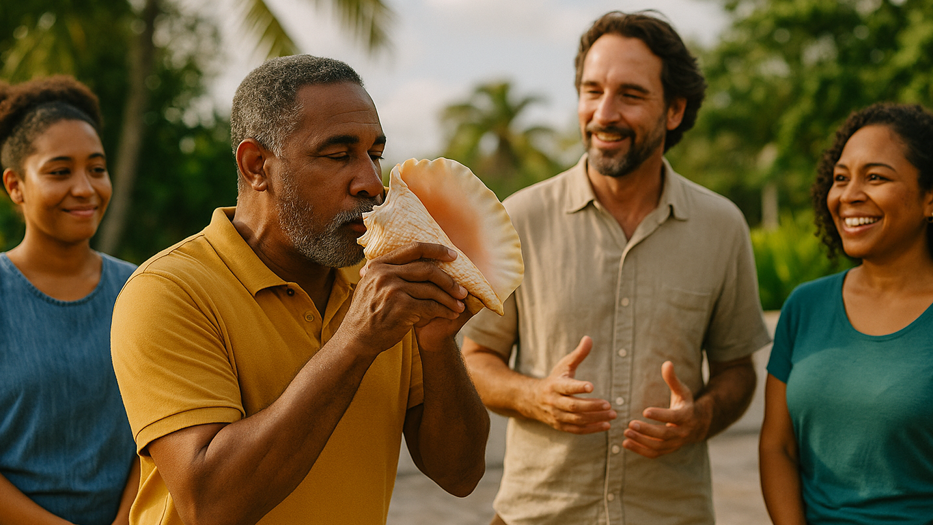 Conch Call Stand-Up for Team Focus, Cayman Islands