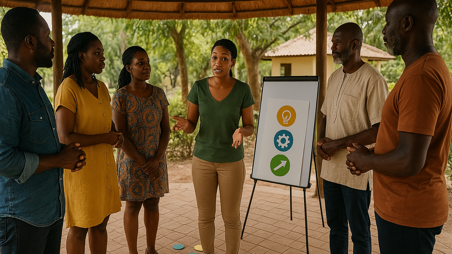 Open-Air Bantaba Stand-Up Circle for Teams, Gambia