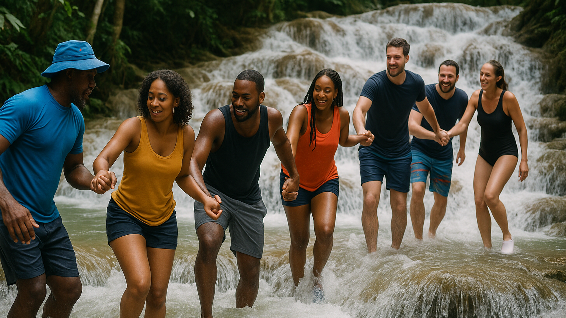 Linked-Hands Team Climb at Dunn's River Falls, Jamaica