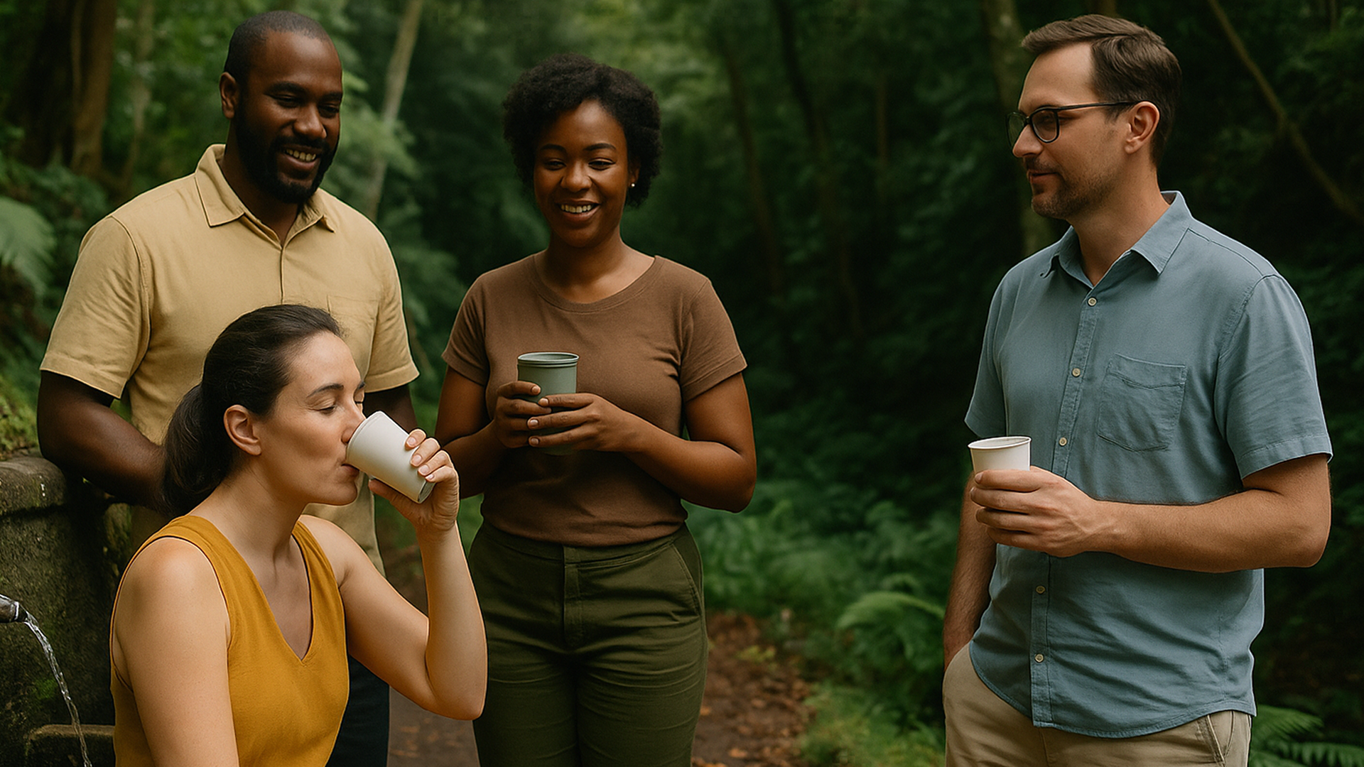 Team Return Sip at Runaway Ghaut Spring, Montserrat