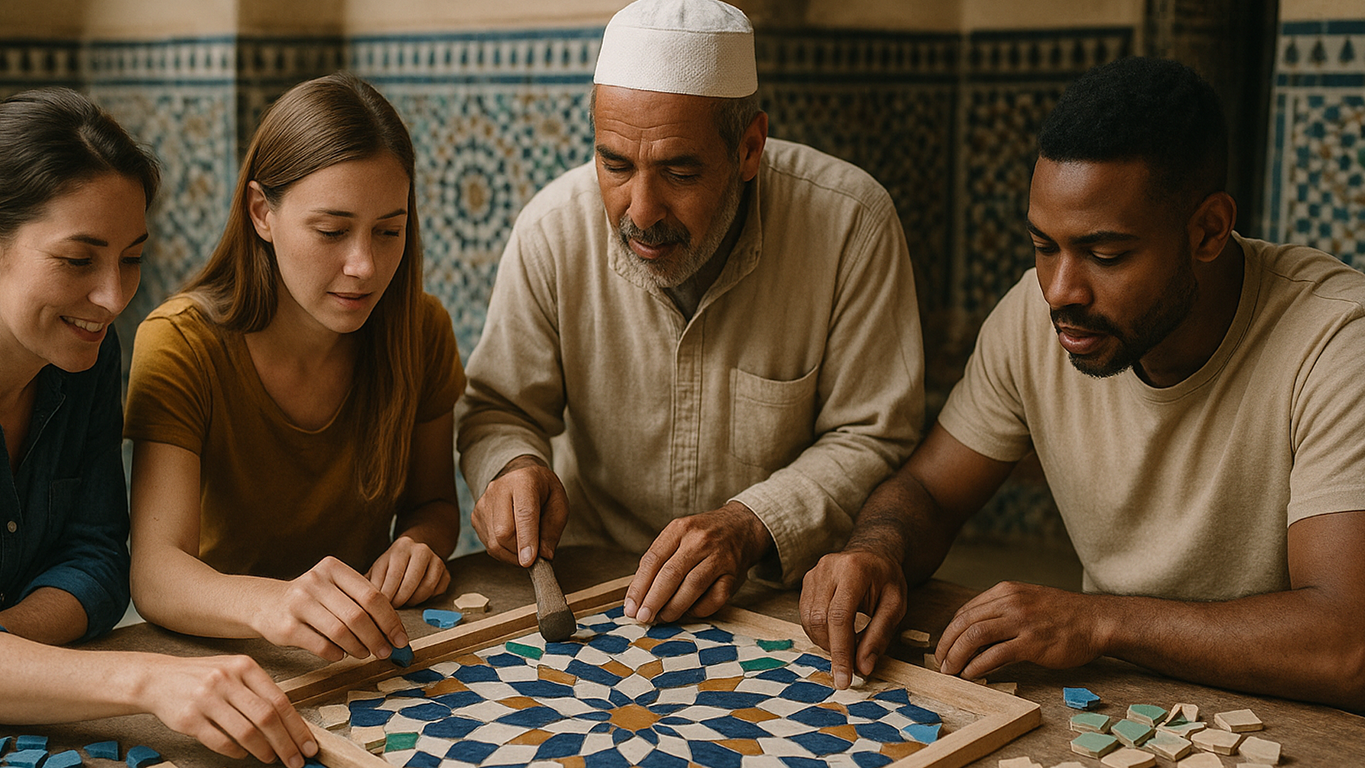 Team Tile Mosaic Workshop with Master Artisan, Morocco