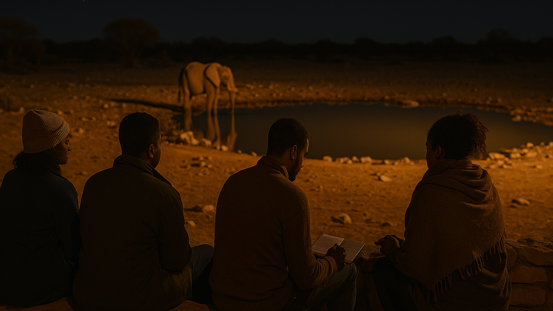 Silent Waterhole Night Watch for Team Unity, Namibia