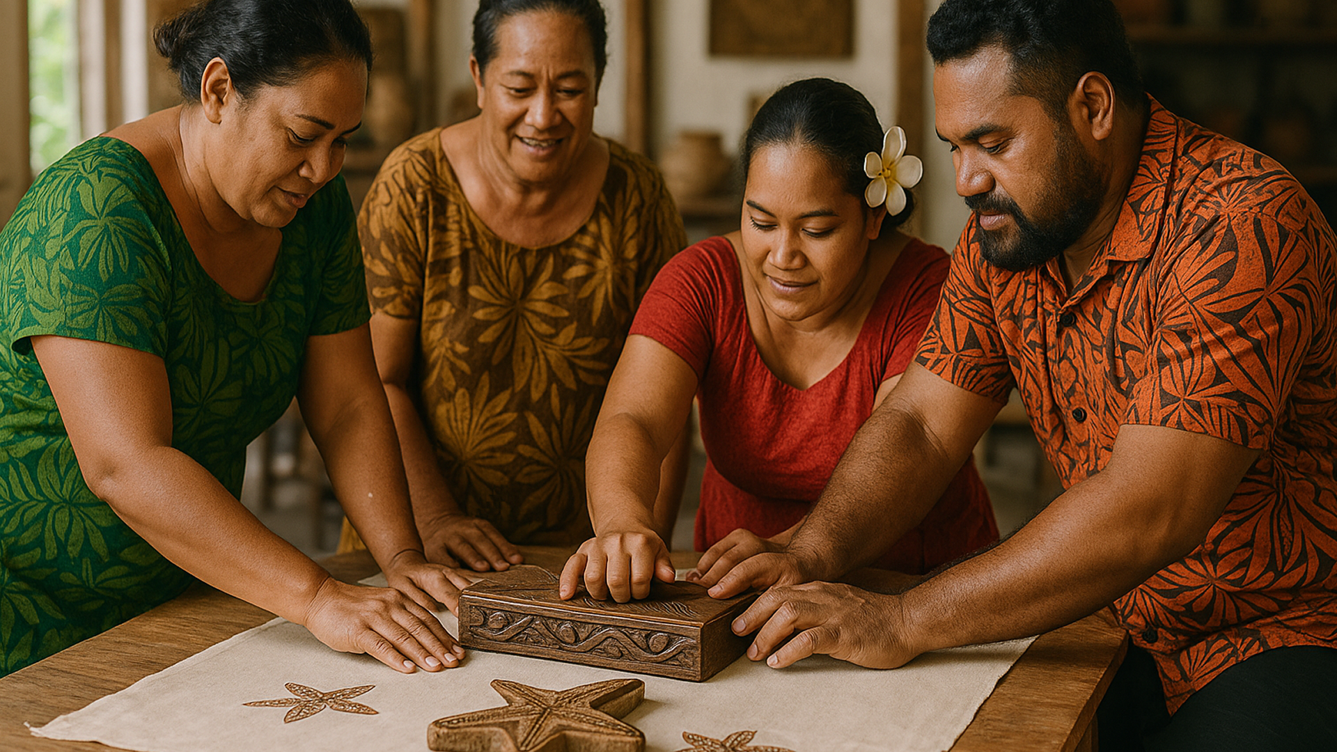 Upeti Woodblock Team Print Circle for Shared Values, Samoa