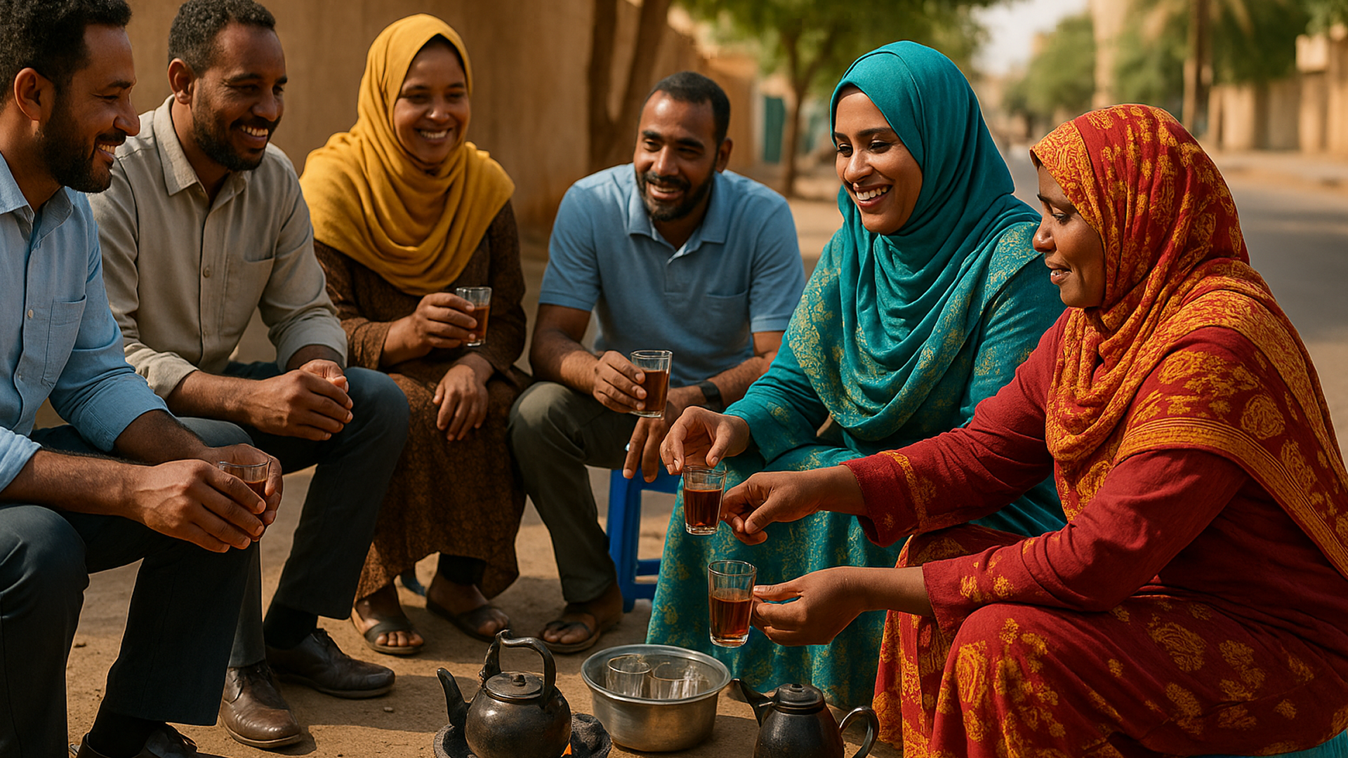 Sweet Tea Lady Circles on Sidewalks for Teams, Sudan